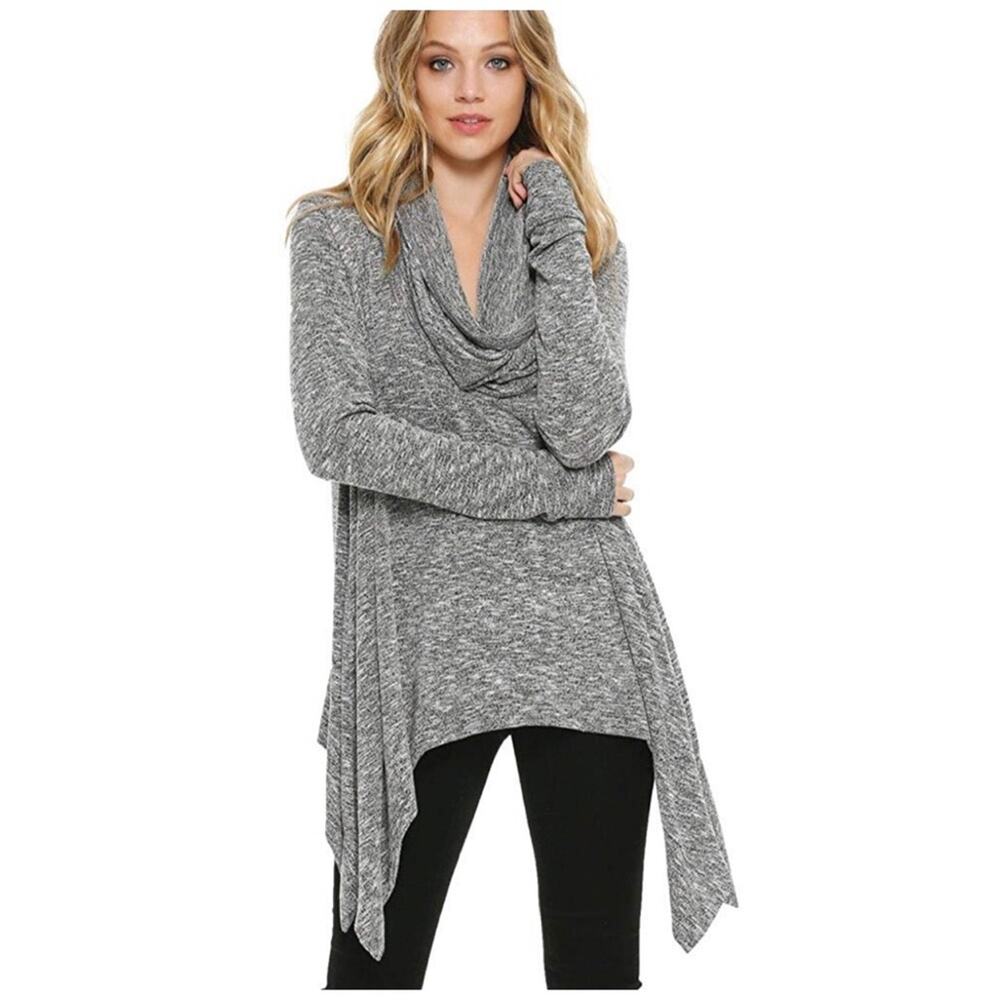Elan Women's One Size Grey Cown Neck Tunic with Fishtail Side Bottom NEW